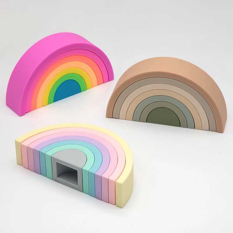 TYRY.HU New 6-10pcs Baby Silicone Building Block BPA Free Rainbow Soft Block 3D Educational Montessori Toys Baby Teether Gifts