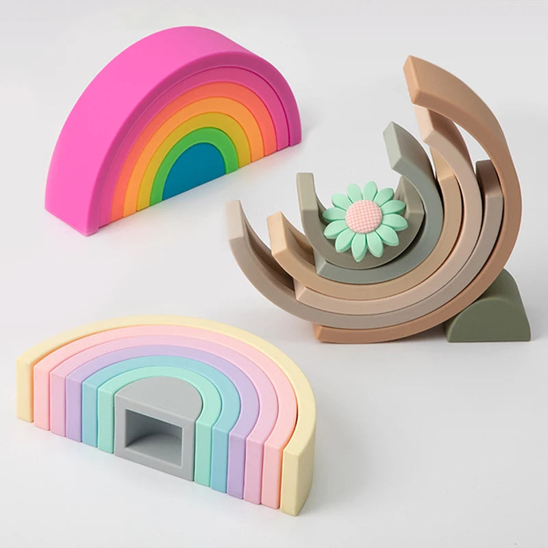 TYRY.HU New 6-10pcs Baby Silicone Building Block BPA Free Rainbow Soft Block 3D Educational Montessori Toys Baby Teether Gifts