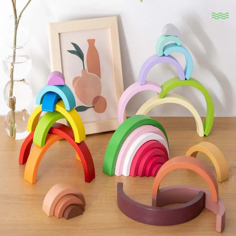 New Kids Montessori Arch Bridge Rainbow Building Blocks Wooden Toys Baby Early Education Color Cognitive Blocks Toy