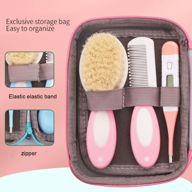 Baby Grooming Kit Nail Clipper Comb Brush Nasal Aspirator Scissors Tweezer Finger Toothbrush Thermometer G99C
