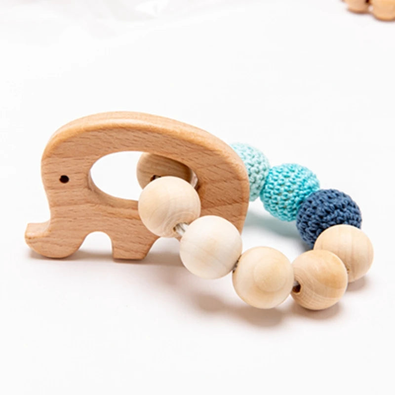 Baby Wooden Teether Beech Animal Wooden Rattle Toy Wood Teething Toys Baby Rattle Beads Bracelets Wooden Toys for children Gift