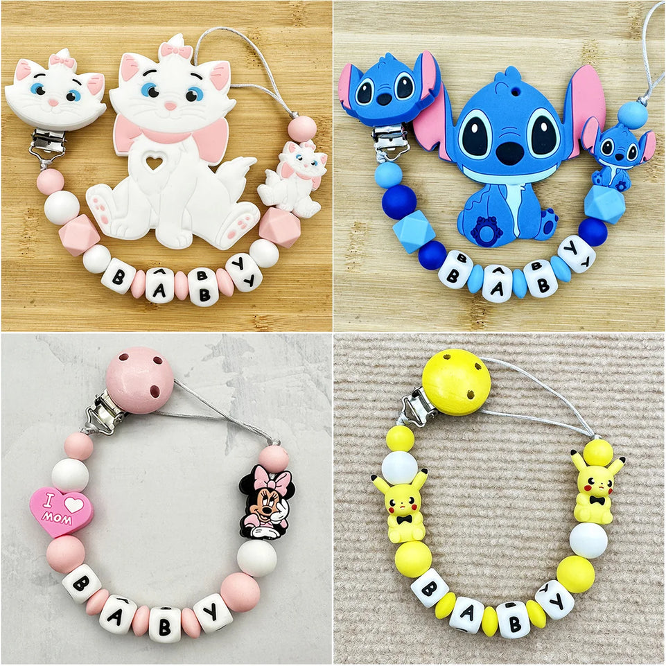 Customized Personalized Name English Letters Baby Silicone Pacifier Clips Chains Holder Teether Pendants Teething Baby Gifts