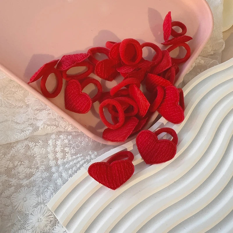 10pcs Red Colors New Year Girls Crown Butterfly Children Hairbands No Harm Cartoon Towel Rope Ponytail Holder Kids Rubber Band