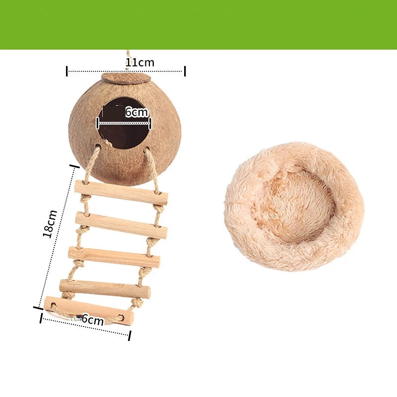 Hamster House Bite-resistant Natural Small Pet Coconut Cages Guinea-pig Hamster Hideout House Toy Wooden House Pet Supplies