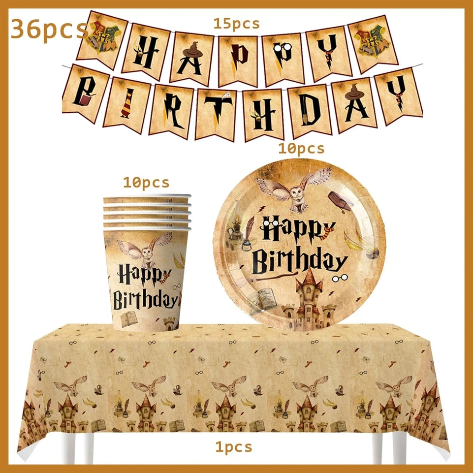 Cartoon Magic Theme Magic Potter Boys and Girls Birthday Party Decorative Tableware Set Children's Toys Baby Shower Party Suppli