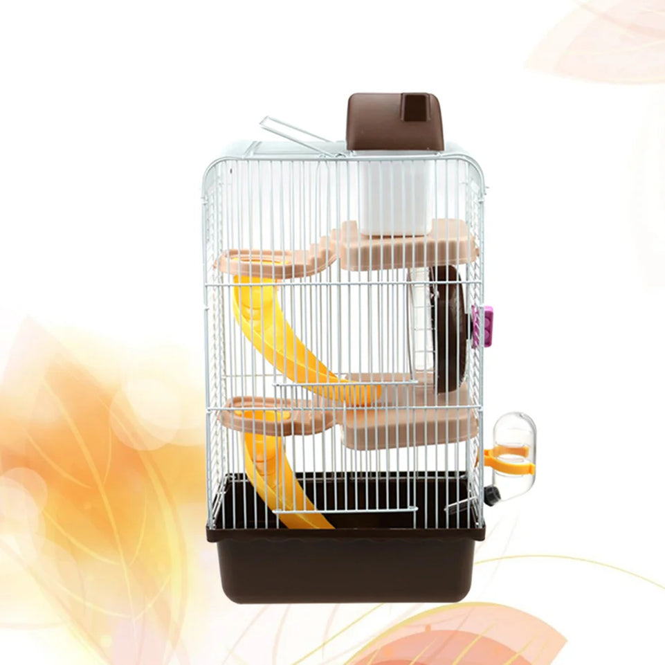 Luxury Three Layer Hamster Cage Pet House Portable Small Pets House Chinchilla Hamster House (Coffee)