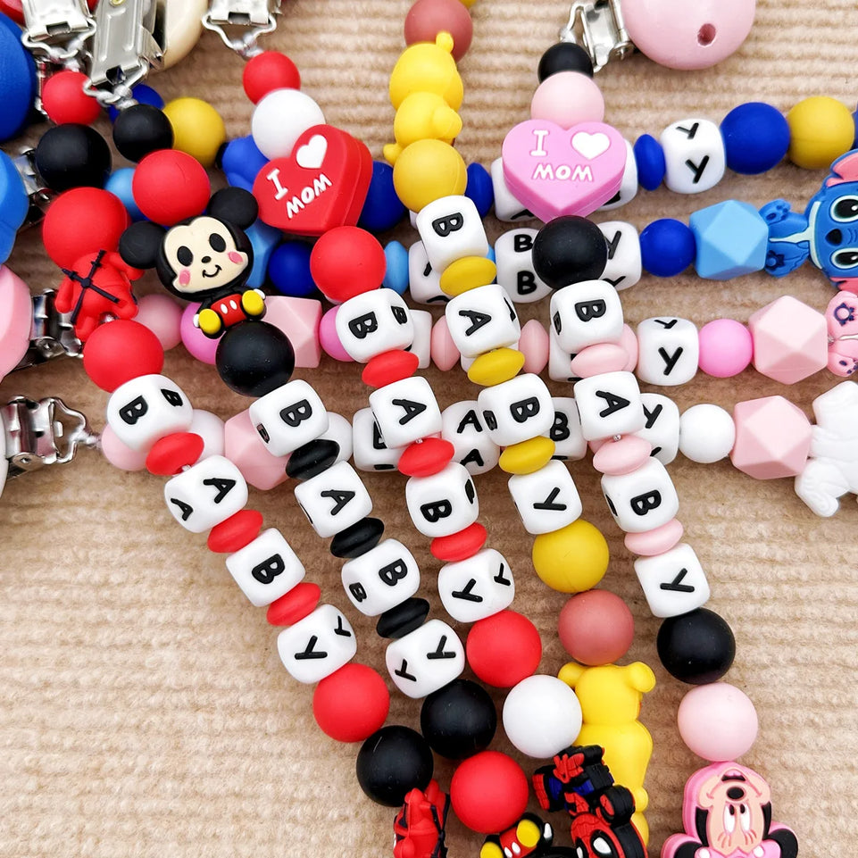 Customized Personalized Name English Letters Baby Silicone Pacifier Clips Chains Holder Teether Pendants Teething Baby Gifts