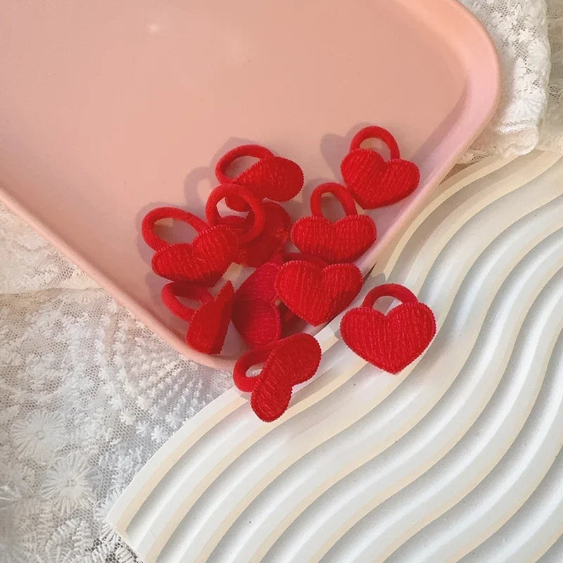 10pcs Red Colors New Year Girls Crown Butterfly Children Hairbands No Harm Cartoon Towel Rope Ponytail Holder Kids Rubber Band