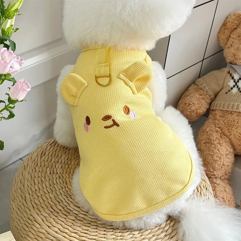Cute Pet Vest Breathable Waffle Knit Soft and Comfortable with Traction Buckle Suitable for Spring/summer Dog and Cat Vest