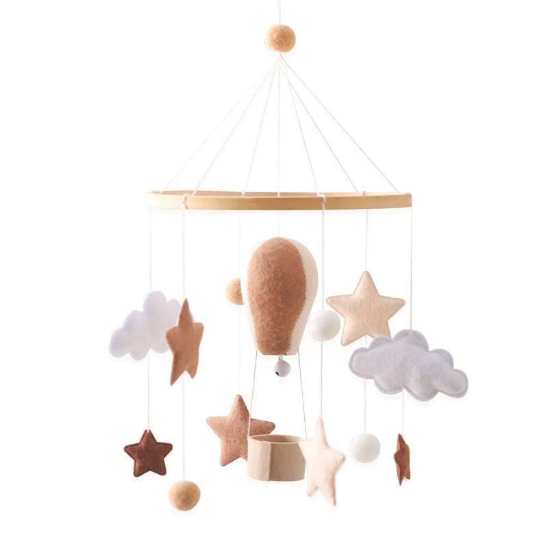 Wooden Rattles Toys Baby Crib Mobile Bed Bell Soft Felt Hot Balloon Newborn Music Bed Bell Hanging Toys Crib Bracket Baby Gifts
