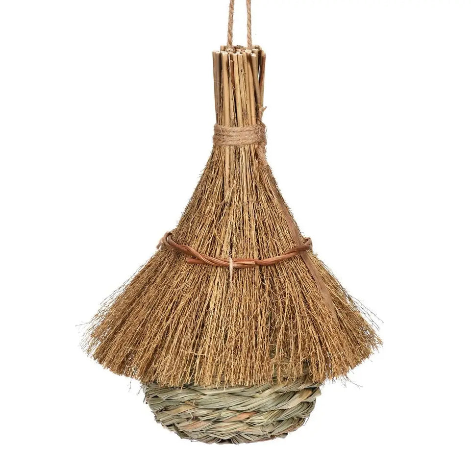Hanging Bird House Hand Woven Grass Bird Hut Eco-friendly Birds Straw Cages Cozy Birds Nest Shelter from Cold Weather