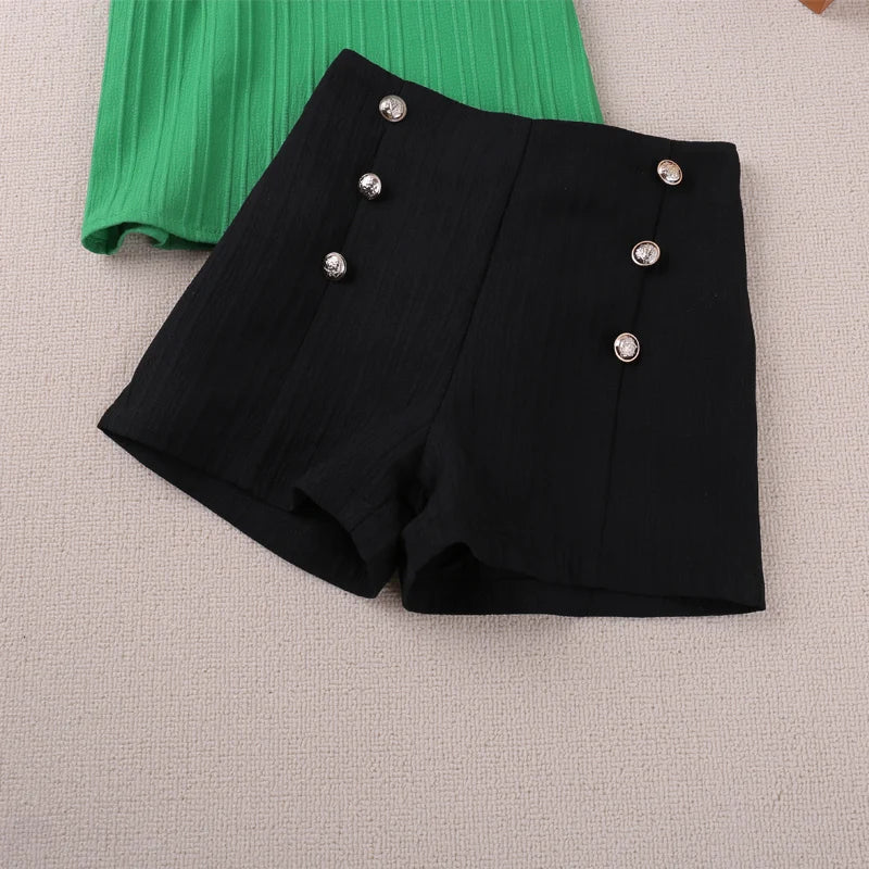 Humor Bear Summer Girls Sets Simple Pressed Pleated Tops Shorts Girls Two-piece Girls Clothing Girls Fashion Suit