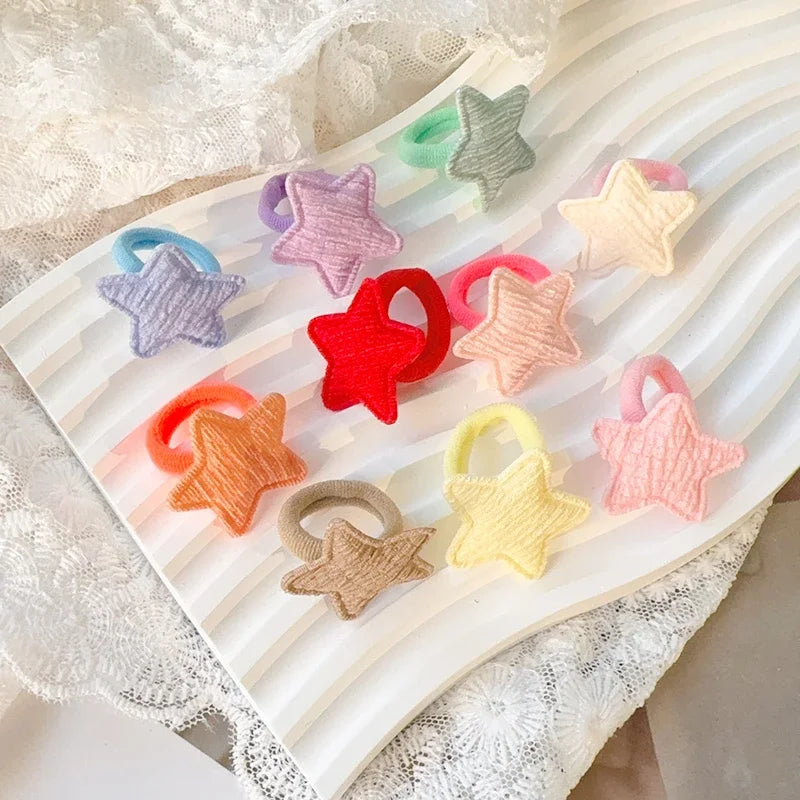10pcs Red Colors New Year Girls Crown Butterfly Children Hairbands No Harm Cartoon Towel Rope Ponytail Holder Kids Rubber Band