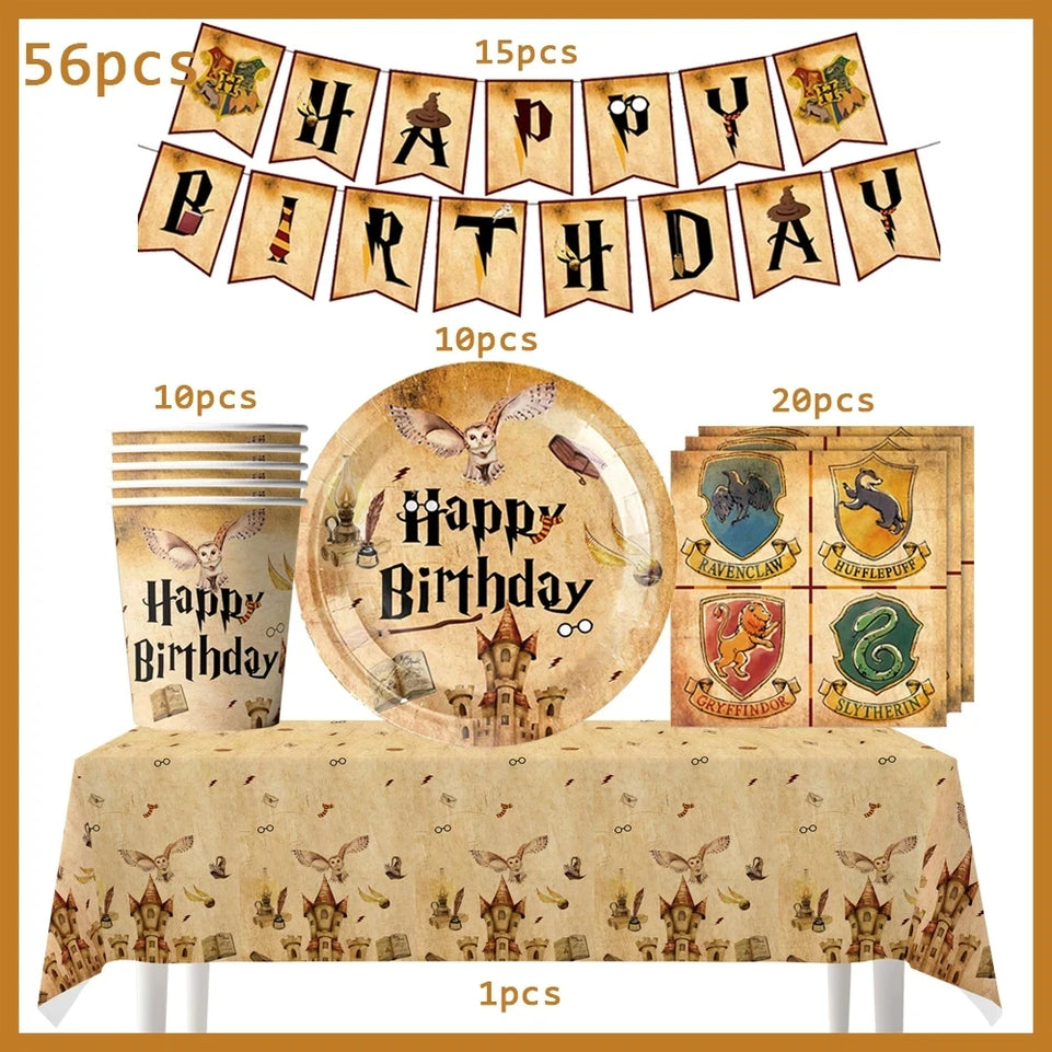 Cartoon Magic Theme Magic Potter Boys and Girls Birthday Party Decorative Tableware Set Children's Toys Baby Shower Party Suppli