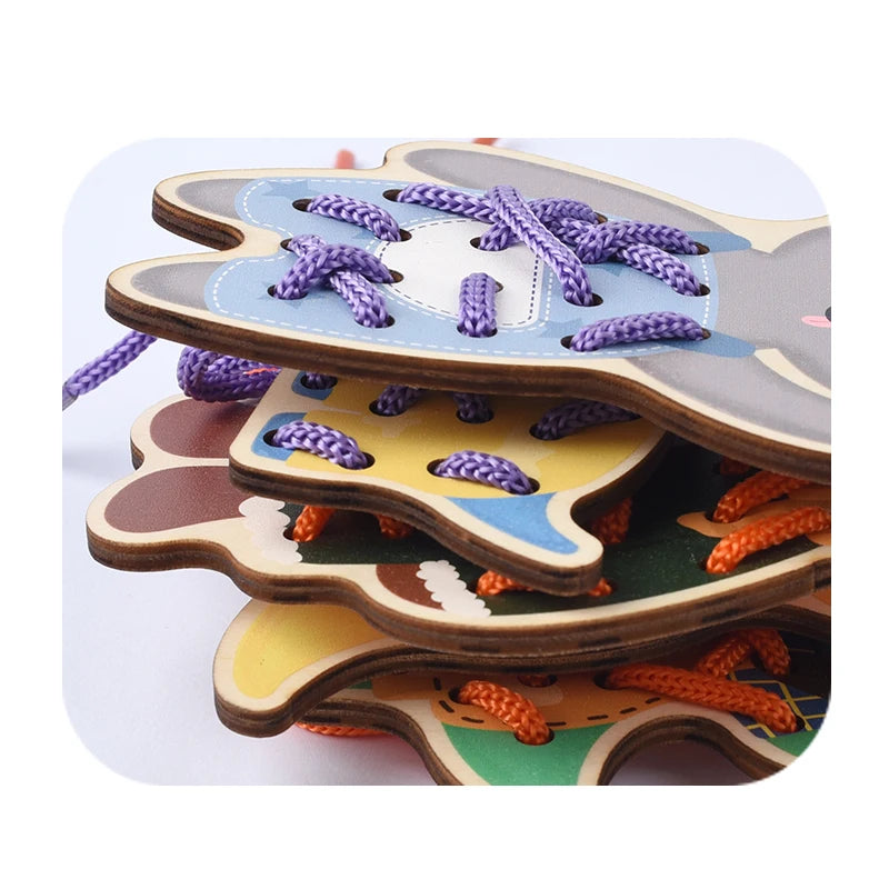 Montessori Wooden Toys Baby Animal Threading Toys Learn Basic Life Skills Teaching Aids Fine Motor Early Educational Toys Gifts
