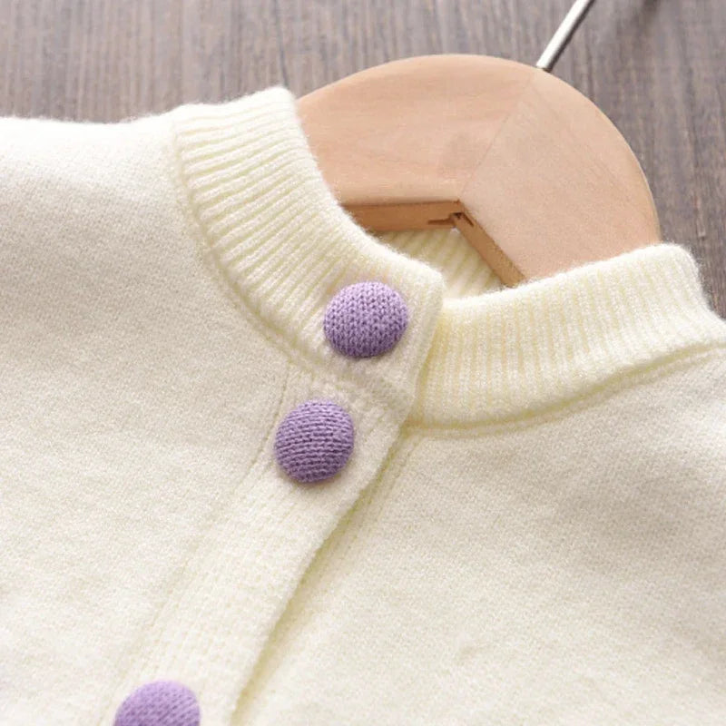 Girls Sweater Set Autumn Children's Jacket Sweater Tops Plaid Pleated Grape Princess Skirt Two-piece Suits Girls Clothing Sets