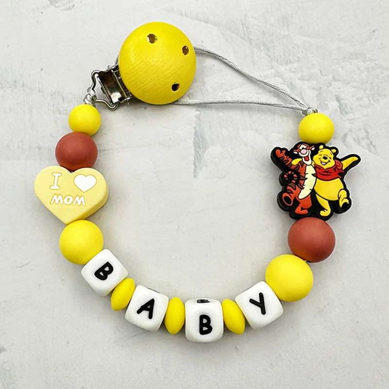 Customized Personalized Name English Letters Baby Silicone Pacifier Clips Chains Holder Teether Pendants Teething Baby Gifts