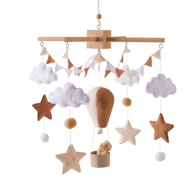 Wooden Rattles Toys Baby Crib Mobile Bed Bell Soft Felt Hot Balloon Newborn Music Bed Bell Hanging Toys Crib Bracket Baby Gifts