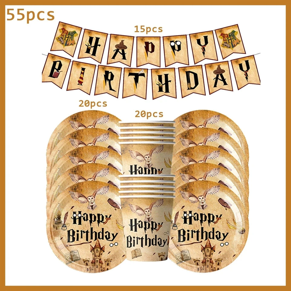 Cartoon Magic Theme Magic Potter Boys and Girls Birthday Party Decorative Tableware Set Children's Toys Baby Shower Party Suppli