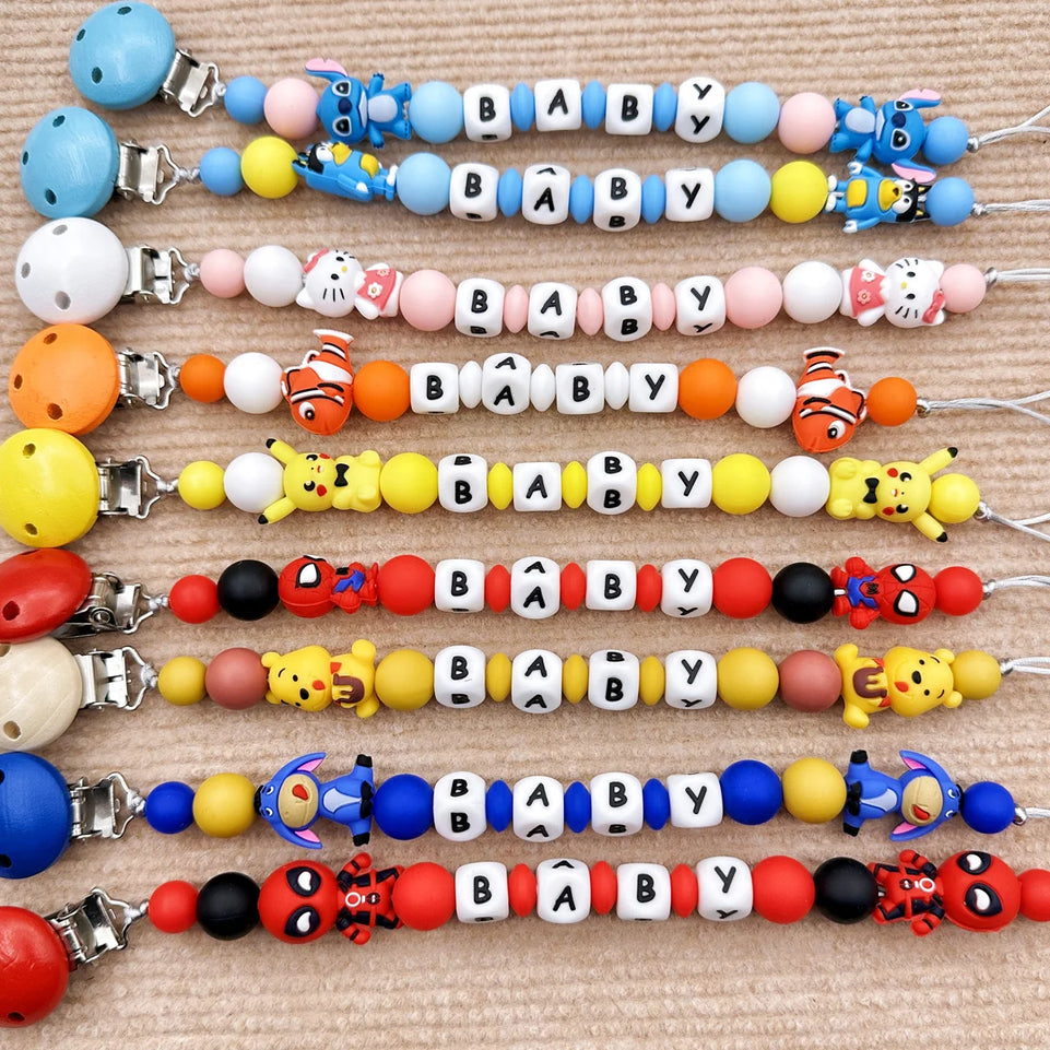 Customized Personalized Name English Letters Baby Silicone Pacifier Clips Chains Holder Teether Pendants Teething Baby Gifts