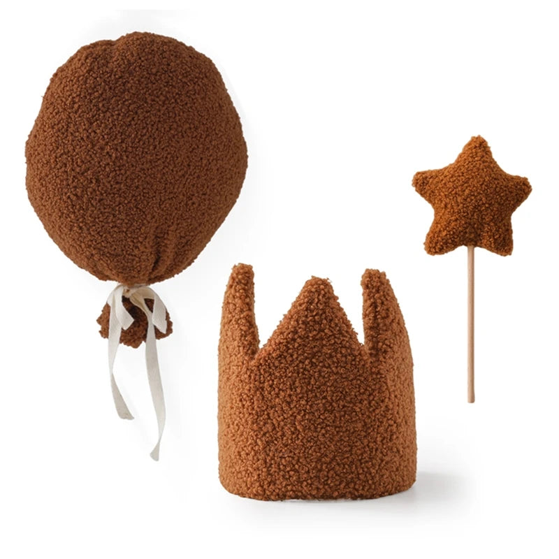 Baby Birthday Party Crown Set Teddy Velvet Hat Headband Magic Wand Toy Kid Birthday Party Magic Wand Crown Decoration Baby Gifts