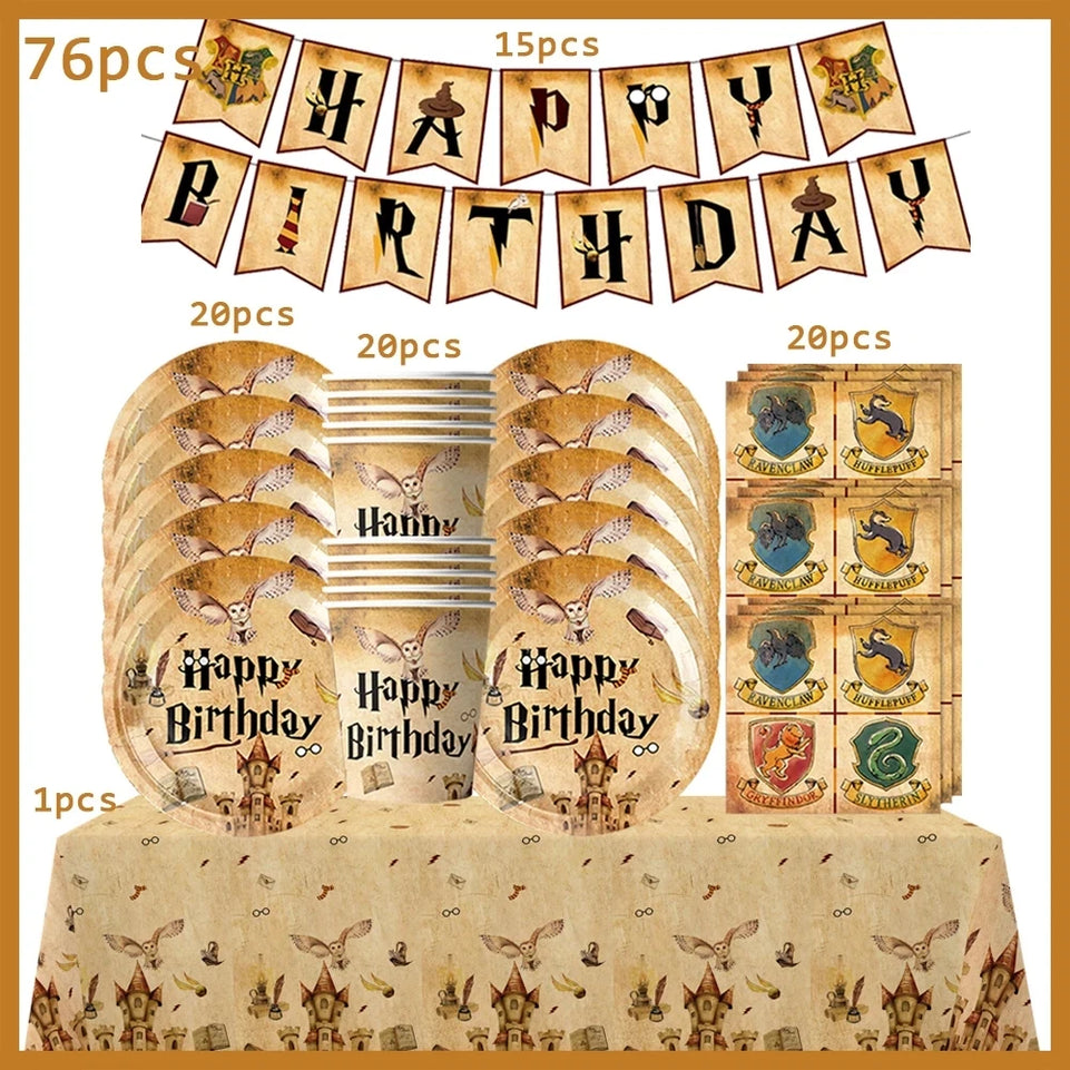 Cartoon Magic Theme Magic Potter Boys and Girls Birthday Party Decorative Tableware Set Children's Toys Baby Shower Party Suppli