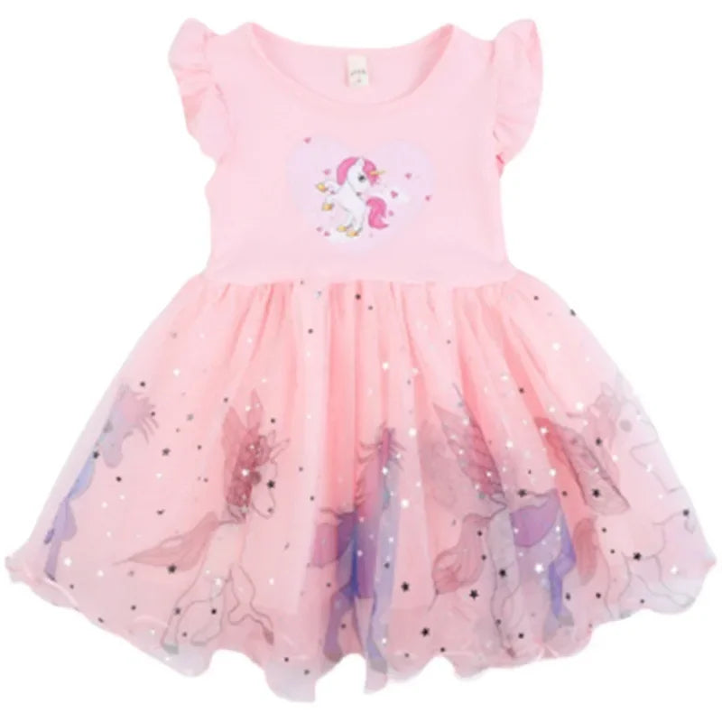 Girls Clothes 2024 New Summer Princess Dresses Flying Sleeve Kids Dress Unicorn Party Baby Dresses for Children Clothing 1-6Y