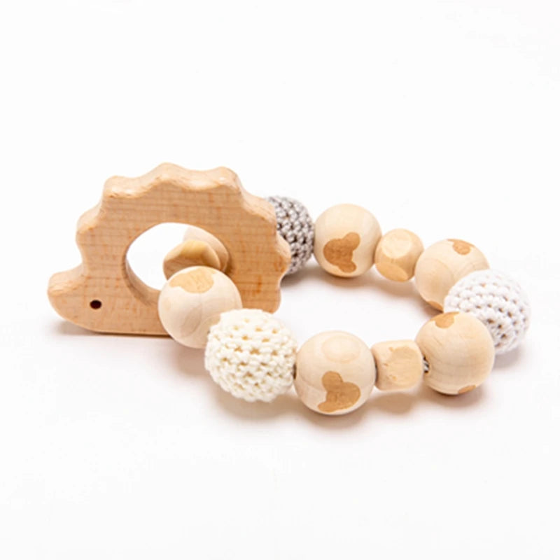 Baby Wooden Teether Beech Animal Wooden Rattle Toy Wood Teething Toys Baby Rattle Beads Bracelets Wooden Toys for children Gift