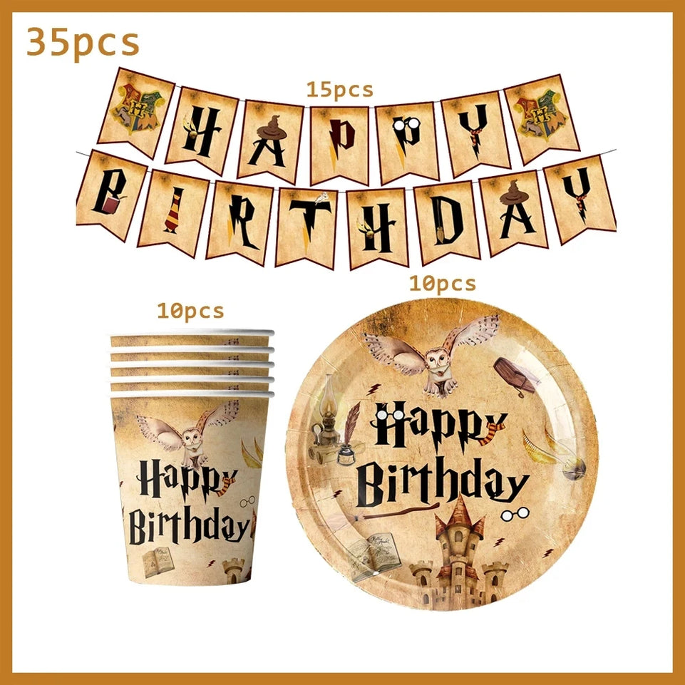 Cartoon Magic Theme Magic Potter Boys and Girls Birthday Party Decorative Tableware Set Children's Toys Baby Shower Party Suppli