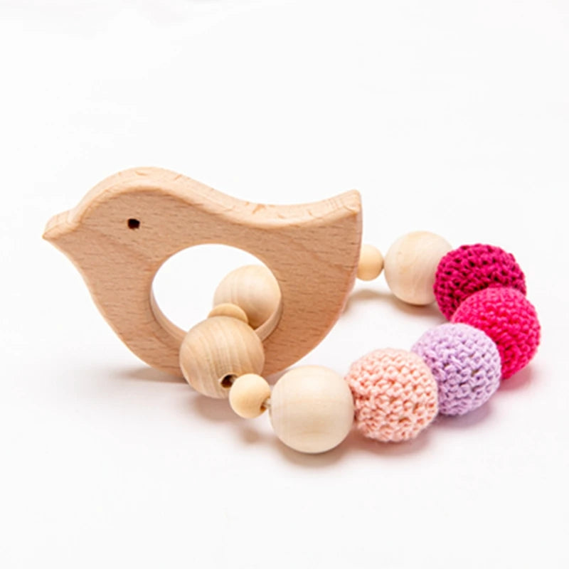 Baby Wooden Teether Beech Animal Wooden Rattle Toy Wood Teething Toys Baby Rattle Beads Bracelets Wooden Toys for children Gift