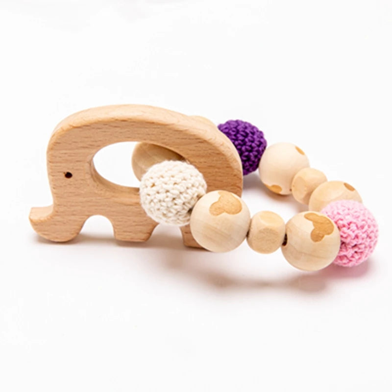 Baby Wooden Teether Beech Animal Wooden Rattle Toy Wood Teething Toys Baby Rattle Beads Bracelets Wooden Toys for children Gift