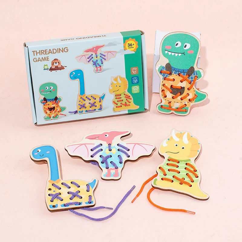 Montessori Wooden Toys Baby Animal Threading Toys Learn Basic Life Skills Teaching Aids Fine Motor Early Educational Toys Gifts