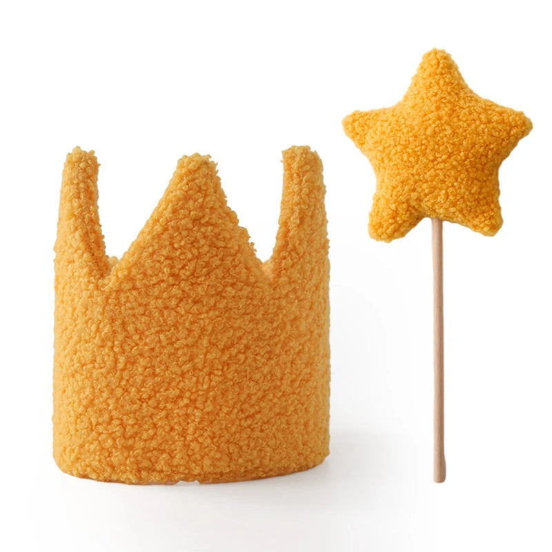Baby Birthday Party Crown Set Teddy Velvet Hat Headband Magic Wand Toy Kid Birthday Party Magic Wand Crown Decoration Baby Gifts