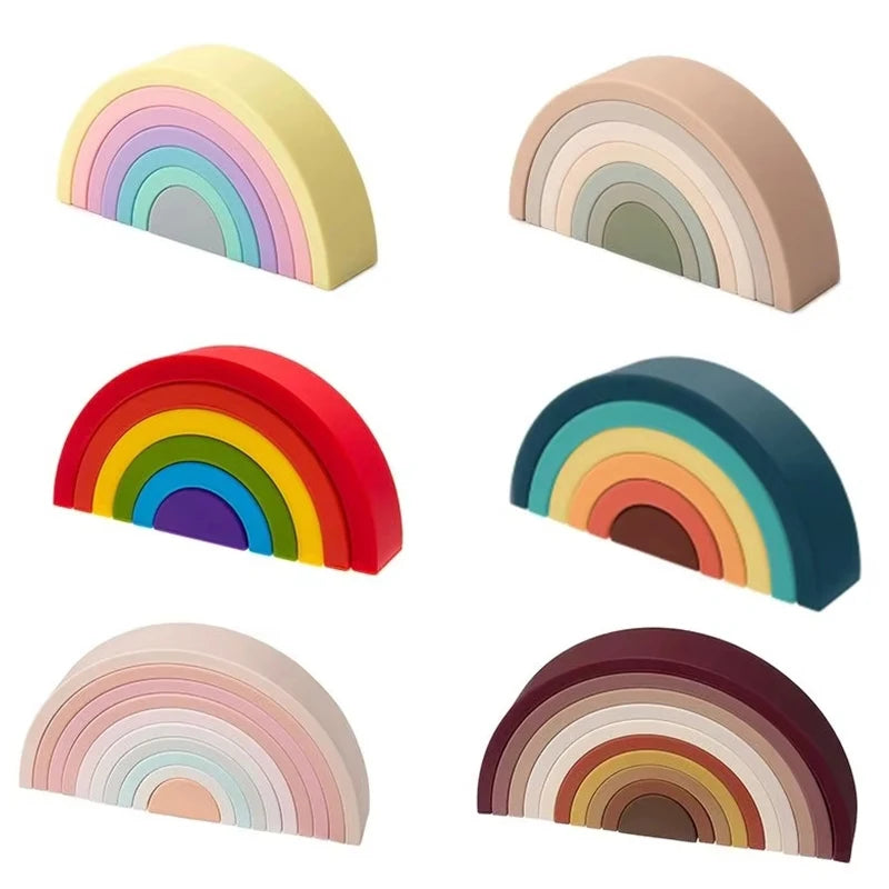 TYRY.HU New 6-10pcs Baby Silicone Building Block BPA Free Rainbow Soft Block 3D Educational Montessori Toys Baby Teether Gifts