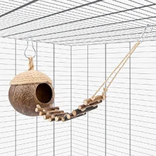 Coconut Birdhouse Hut With Ladder Hemp Rope Roof Natural Material Firm Stable Small Animal Cage Habitat Decoration Pet Supplies