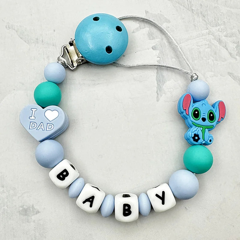 Customized Personalized Name English Letters Baby Silicone Pacifier Clips Chains Holder Teether Pendants Teething Baby Gifts