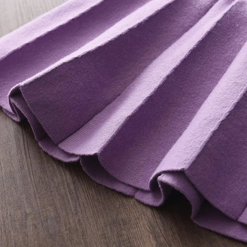 Girls Sweater Set Autumn Children's Jacket Sweater Tops Plaid Pleated Grape Princess Skirt Two-piece Suits Girls Clothing Sets