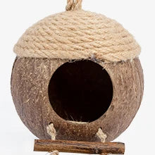 Coconut Birdhouse Hut With Ladder Hemp Rope Roof Natural Material Firm Stable Small Animal Cage Habitat Decoration Pet Supplies