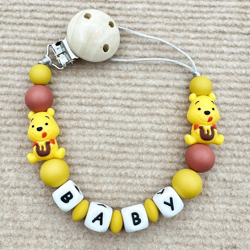 Customized Personalized Name English Letters Baby Silicone Pacifier Clips Chains Holder Teether Pendants Teething Baby Gifts