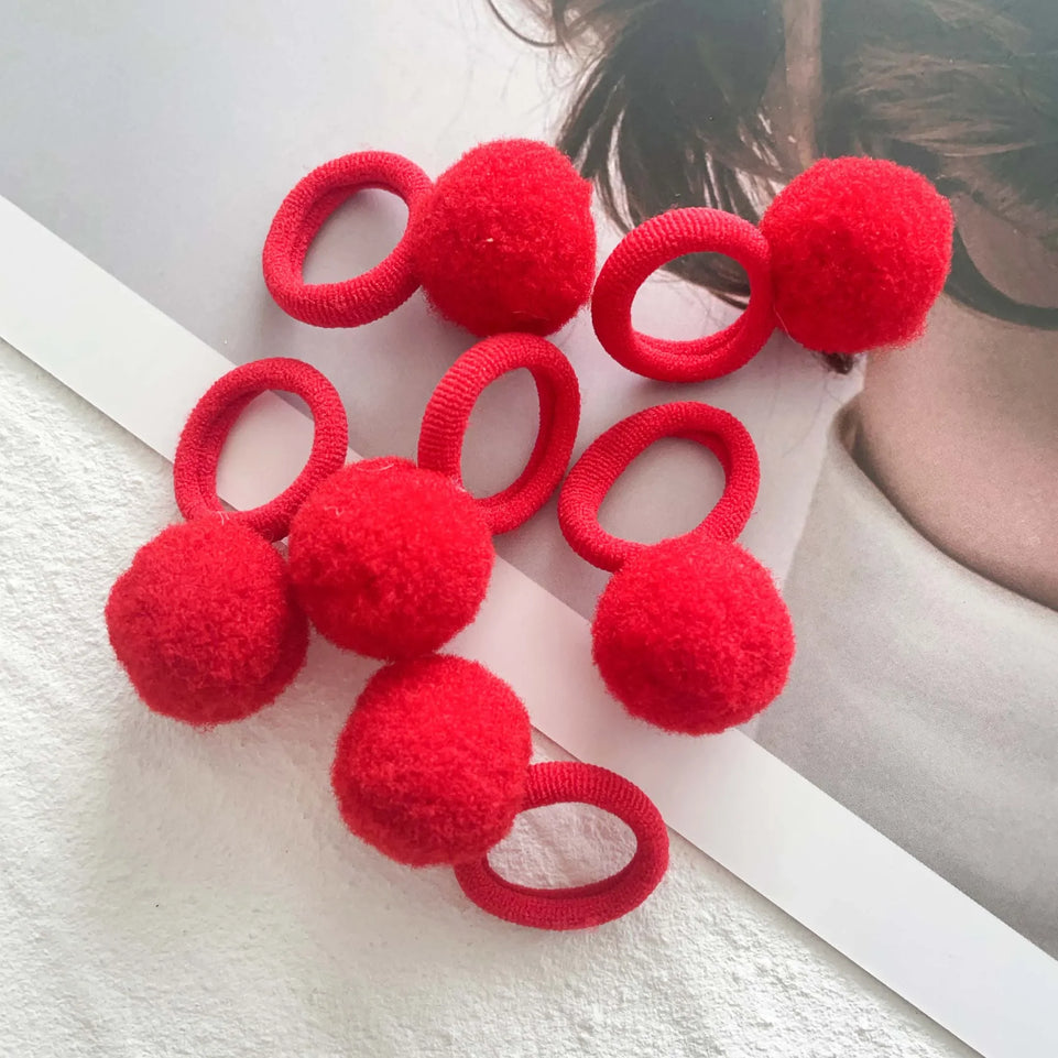 10pcs Red Colors New Year Girls Crown Butterfly Children Hairbands No Harm Cartoon Towel Rope Ponytail Holder Kids Rubber Band