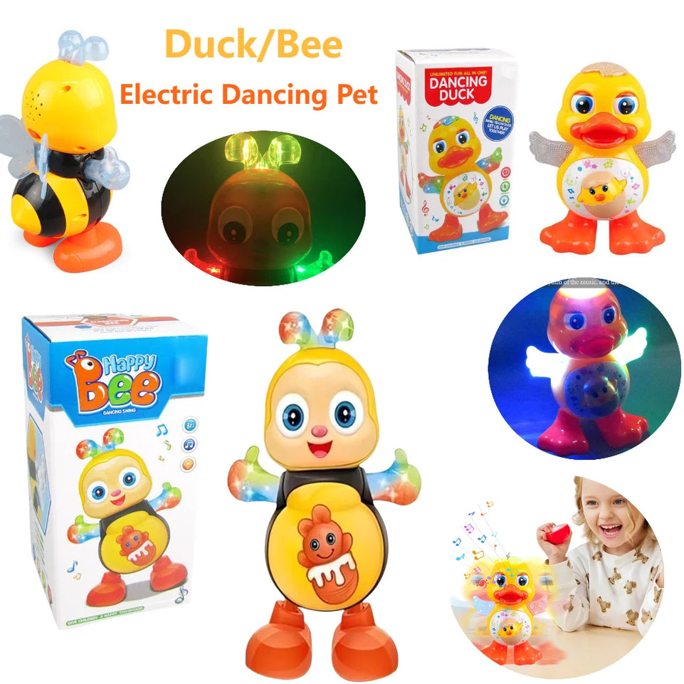 Electric Dancing Duck Bee Funny Flashing Light Shake The Body Cute Musical Cartoon Animal Educational Toy Children Baby Gifts