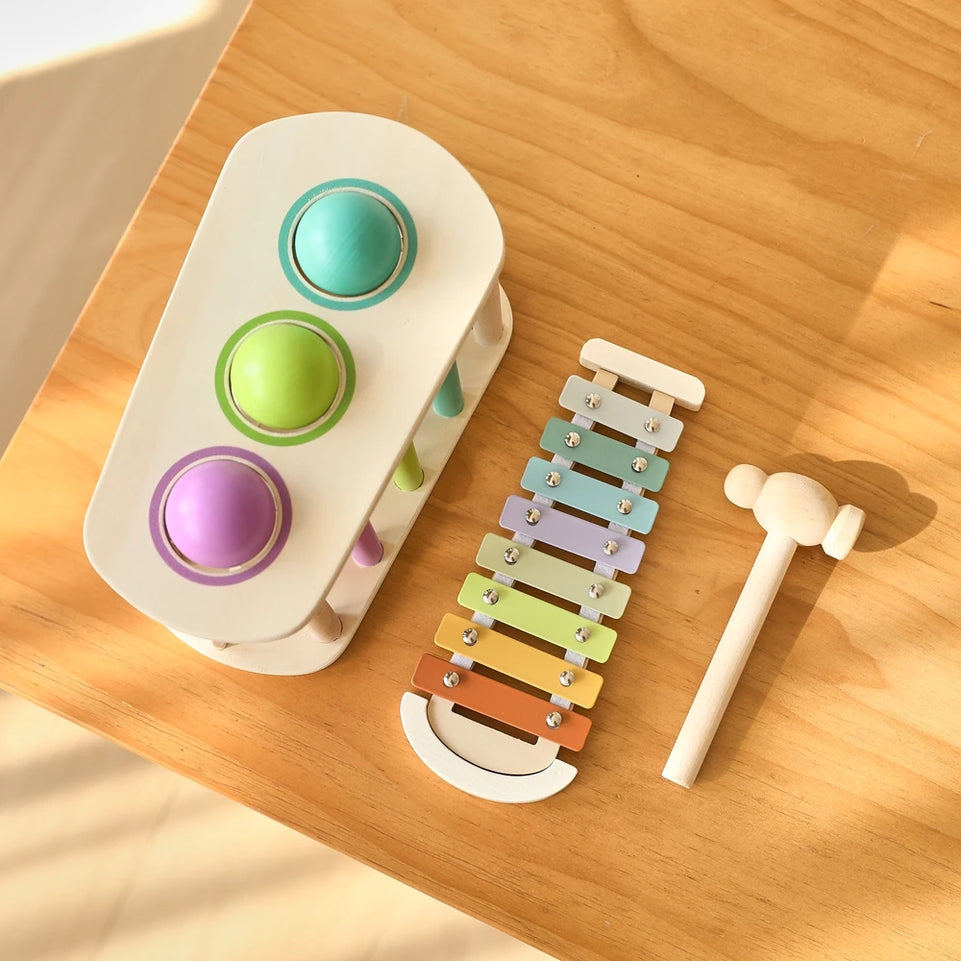 2pc Wooden Musical Toy Baby Toys 6 12 Months Percussion Xylophone Sets Baby Toys Mole Game Wooden Toys Baby Educational Toys