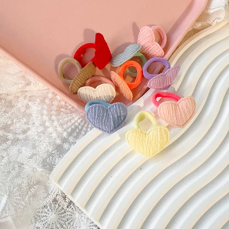 10pcs Red Colors New Year Girls Crown Butterfly Children Hairbands No Harm Cartoon Towel Rope Ponytail Holder Kids Rubber Band