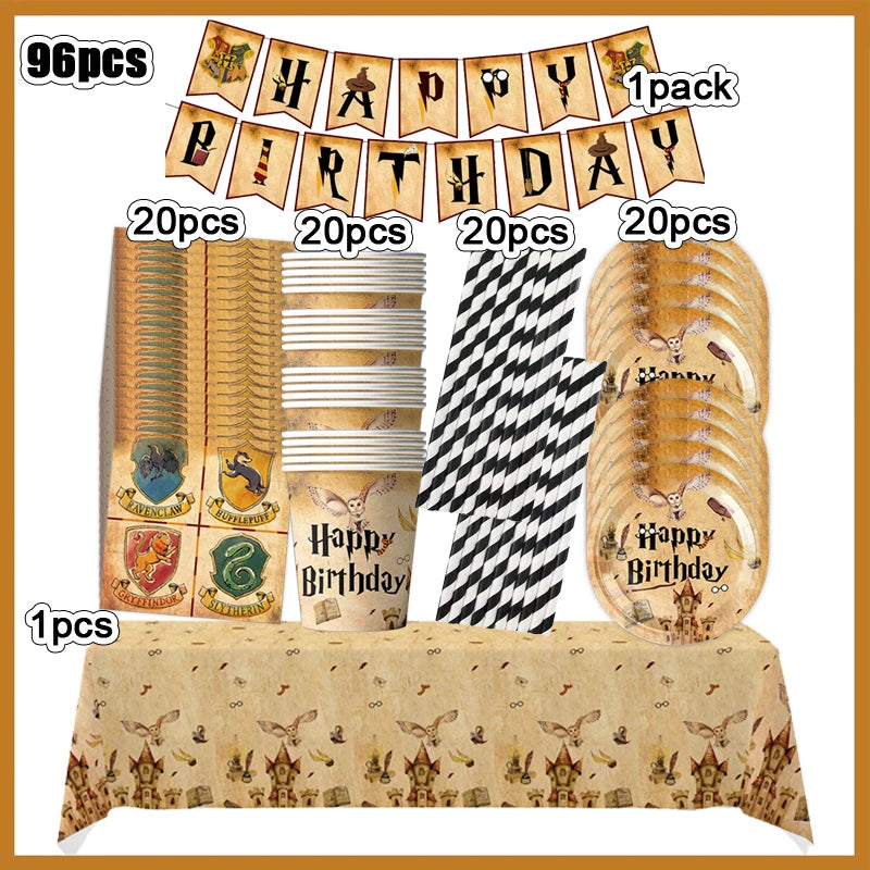 Cartoon Magic Theme Magic Potter Boys and Girls Birthday Party Decorative Tableware Set Children's Toys Baby Shower Party Suppli
