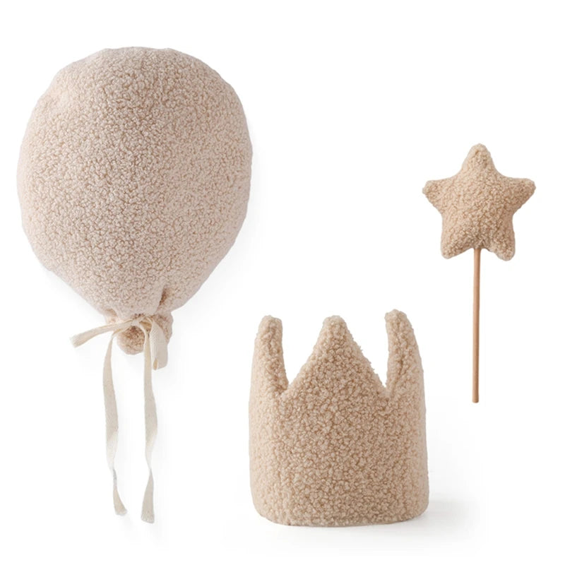 Baby Birthday Party Crown Set Teddy Velvet Hat Headband Magic Wand Toy Kid Birthday Party Magic Wand Crown Decoration Baby Gifts