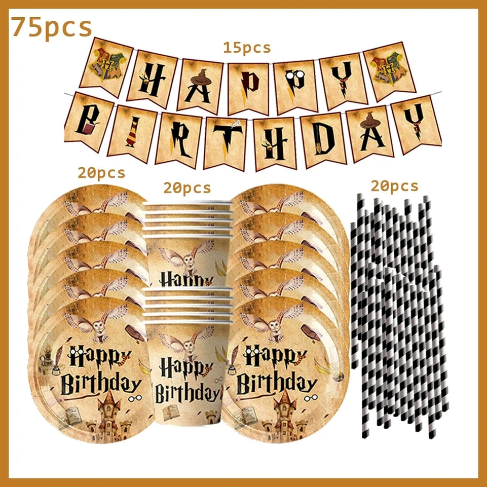 Cartoon Magic Theme Magic Potter Boys and Girls Birthday Party Decorative Tableware Set Children's Toys Baby Shower Party Suppli