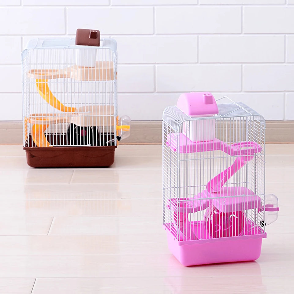 Luxury Three Layer Hamster Cage Pet House Portable Small Pets House Chinchilla Hamster House (Coffee)