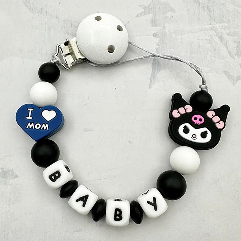 Customized Personalized Name English Letters Baby Silicone Pacifier Clips Chains Holder Teether Pendants Teething Baby Gifts