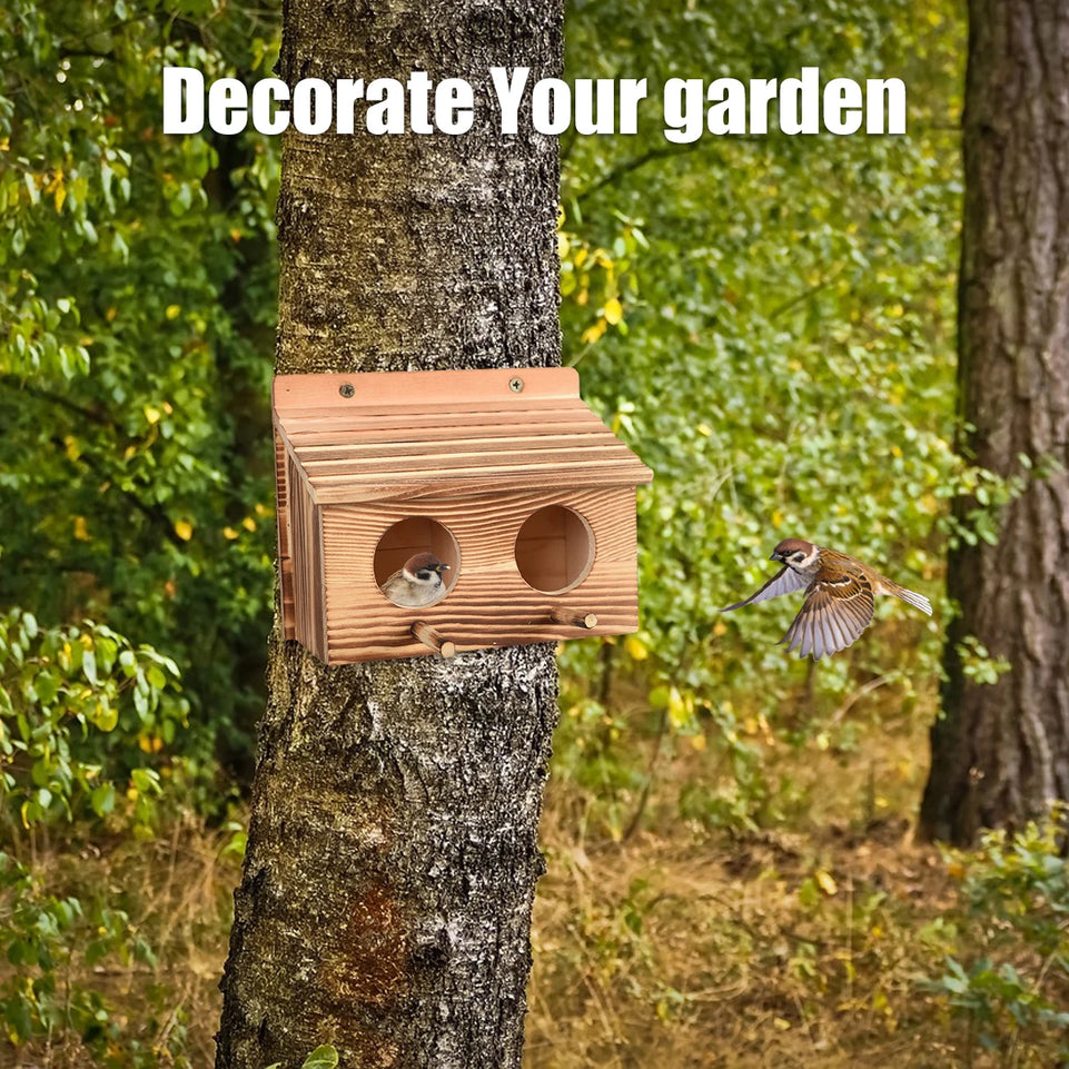 Parrot Cage Wooden Bird House with 2 Holes Creative Hanging Birdhouse Garden Bird NestRoom Handmade Outdoor Bird Nesting Decor