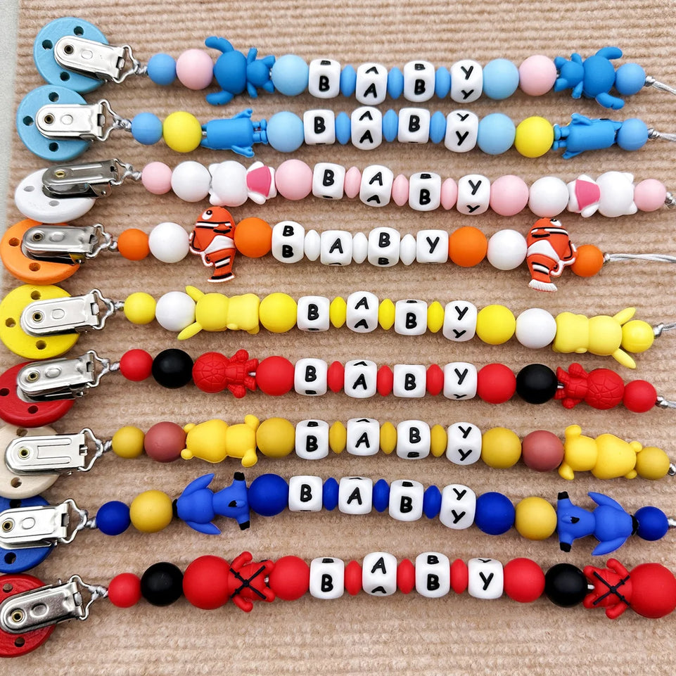 Customized Name English Letters Baby Silicone Pacifier Clips Chains Holder Teether Pendants Teething Kawaii baby Gifts